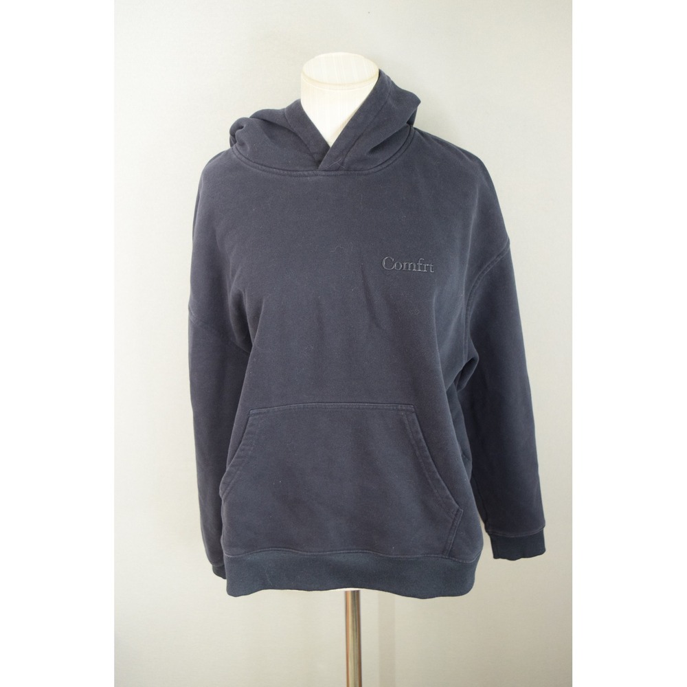 Comfrt Hoodie Large Navy Blue Oversized Fleece Pullover Women Cropped